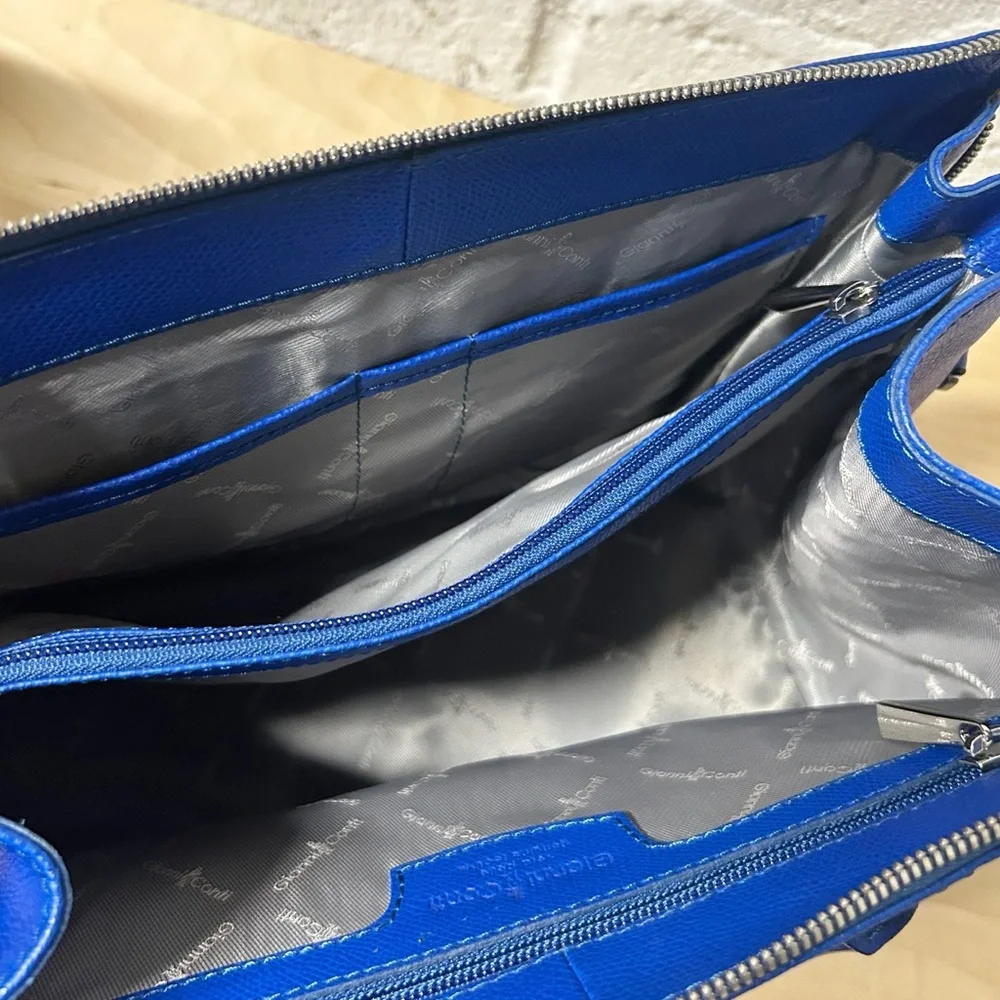 Gianni Conti Satchel Genuine Safiano Leather Handbag Cobalt Blue NWOT